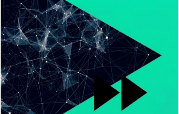 Interconnected constellations framed in an arrow to the right, inside a teal bigger frame