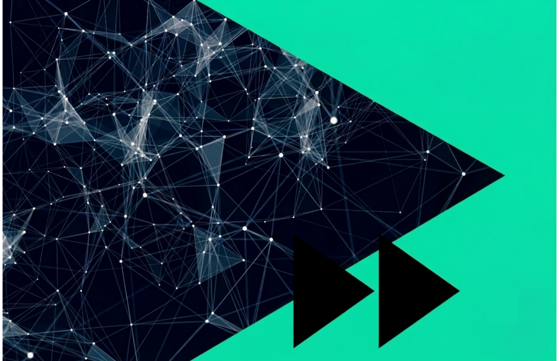 Interconnected constellations framed in an arrow to the right, inside a teal bigger frame